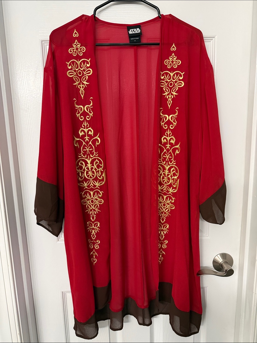 Star Wars Red Sheer Kimono with Gold Embroidery and Brown Trim